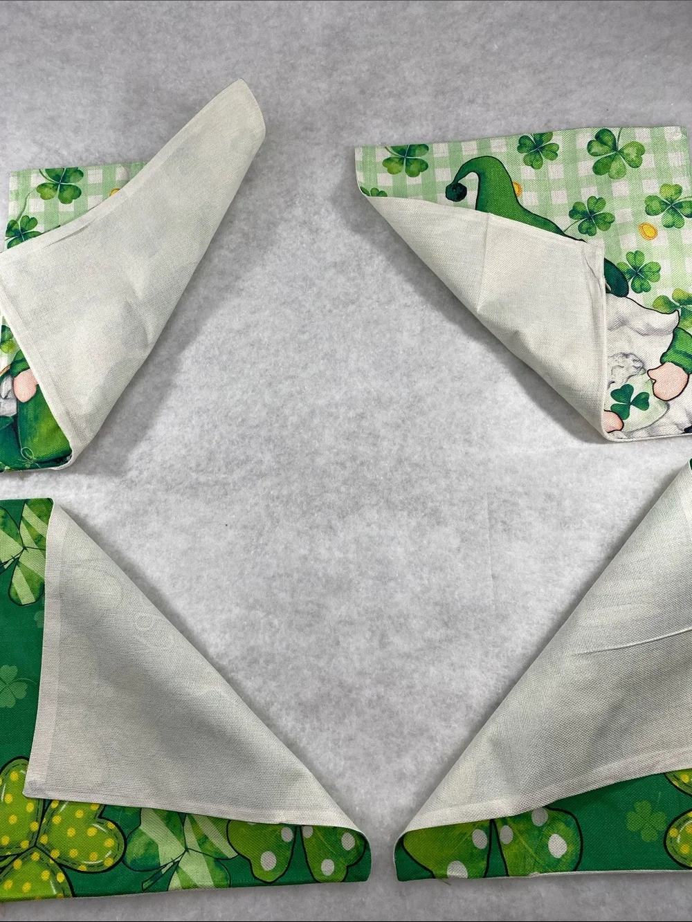 4 green Happy St. Patrick’s day themed pillow covers. Gnomes, clovers and gold